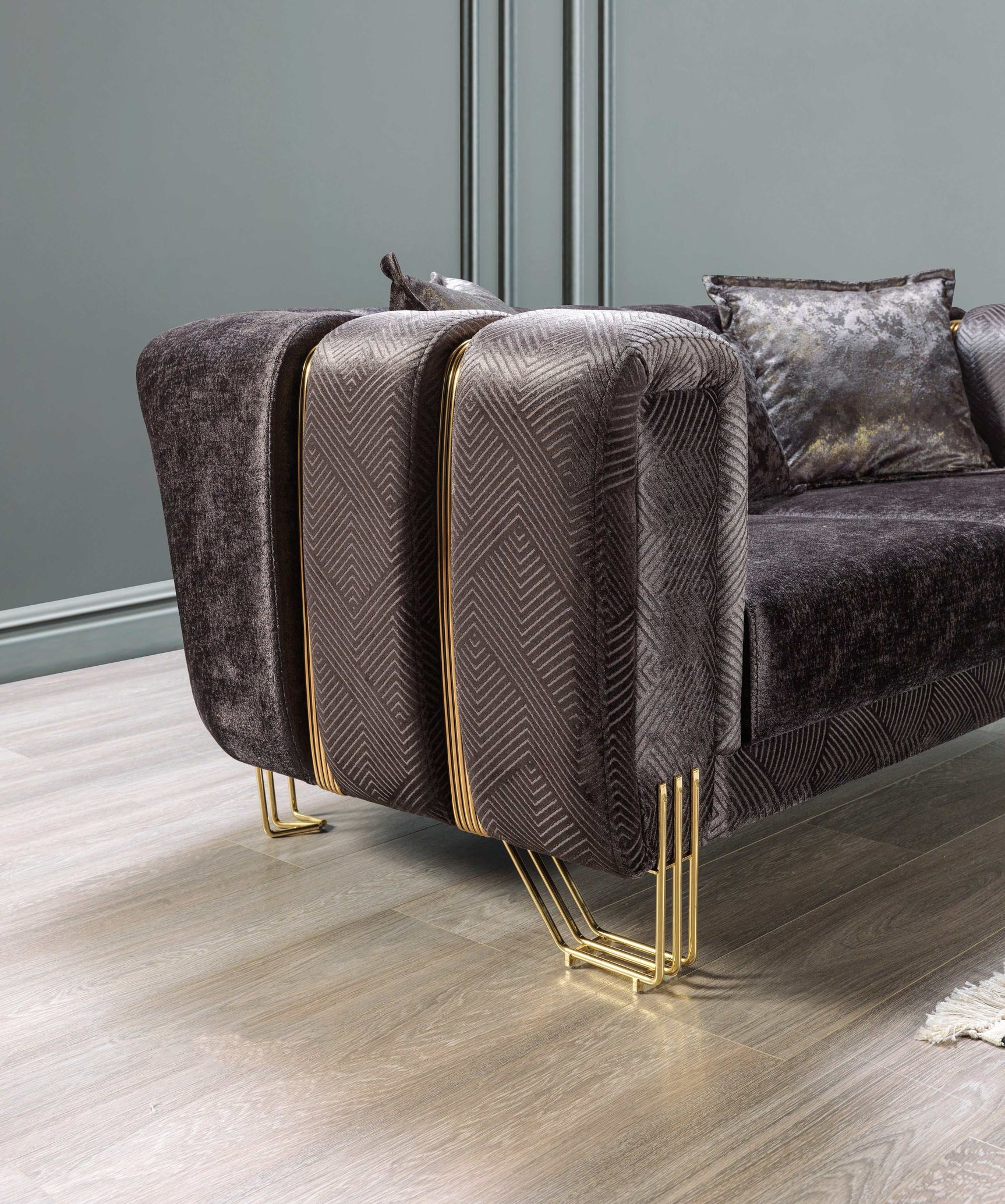 Santana Smoke Velvet Sofa & Loveseat / 2pc - Ornate Home