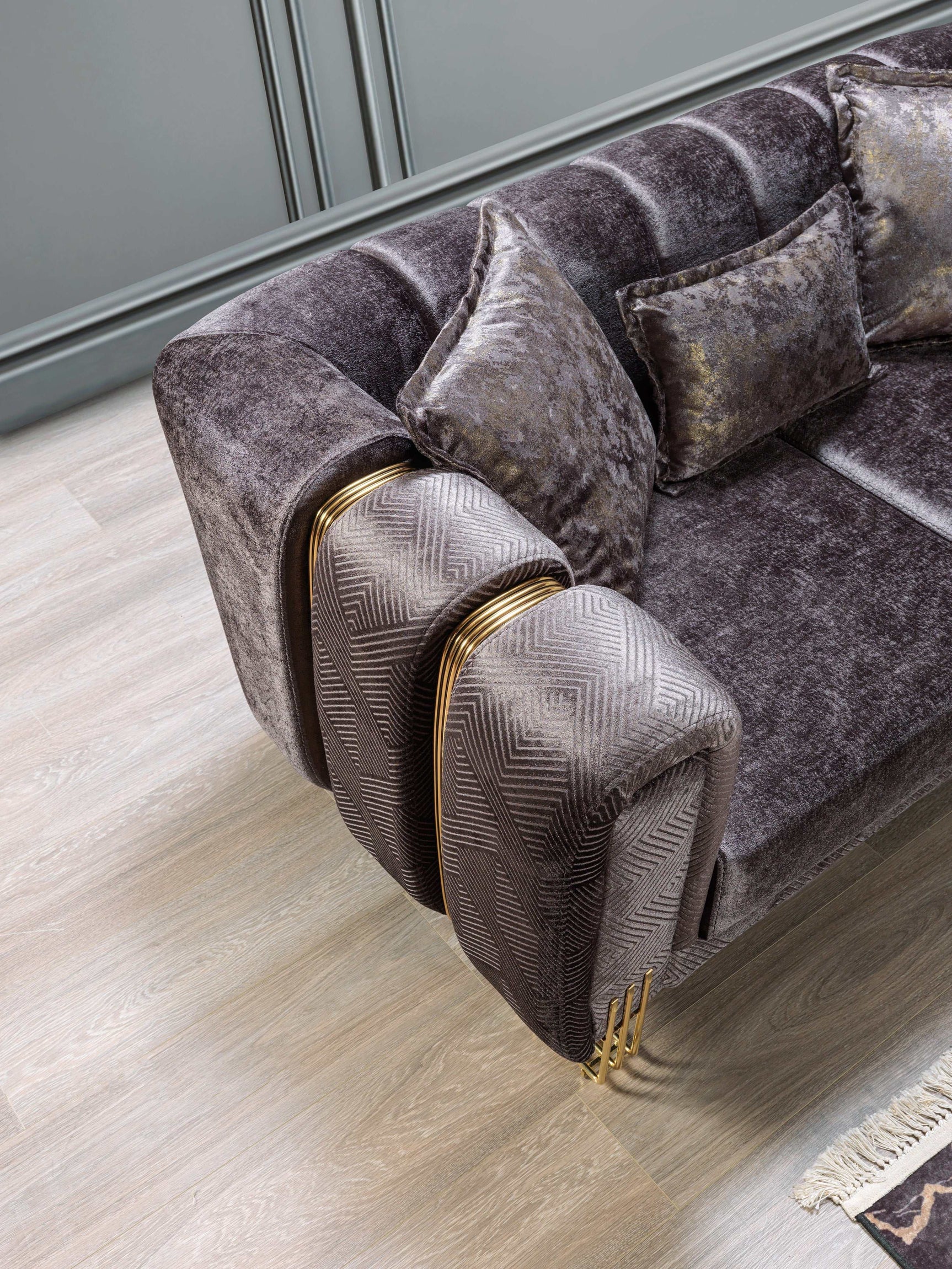 Santana Smoke Velvet Sofa & Loveseat / 2pc - Ornate Home