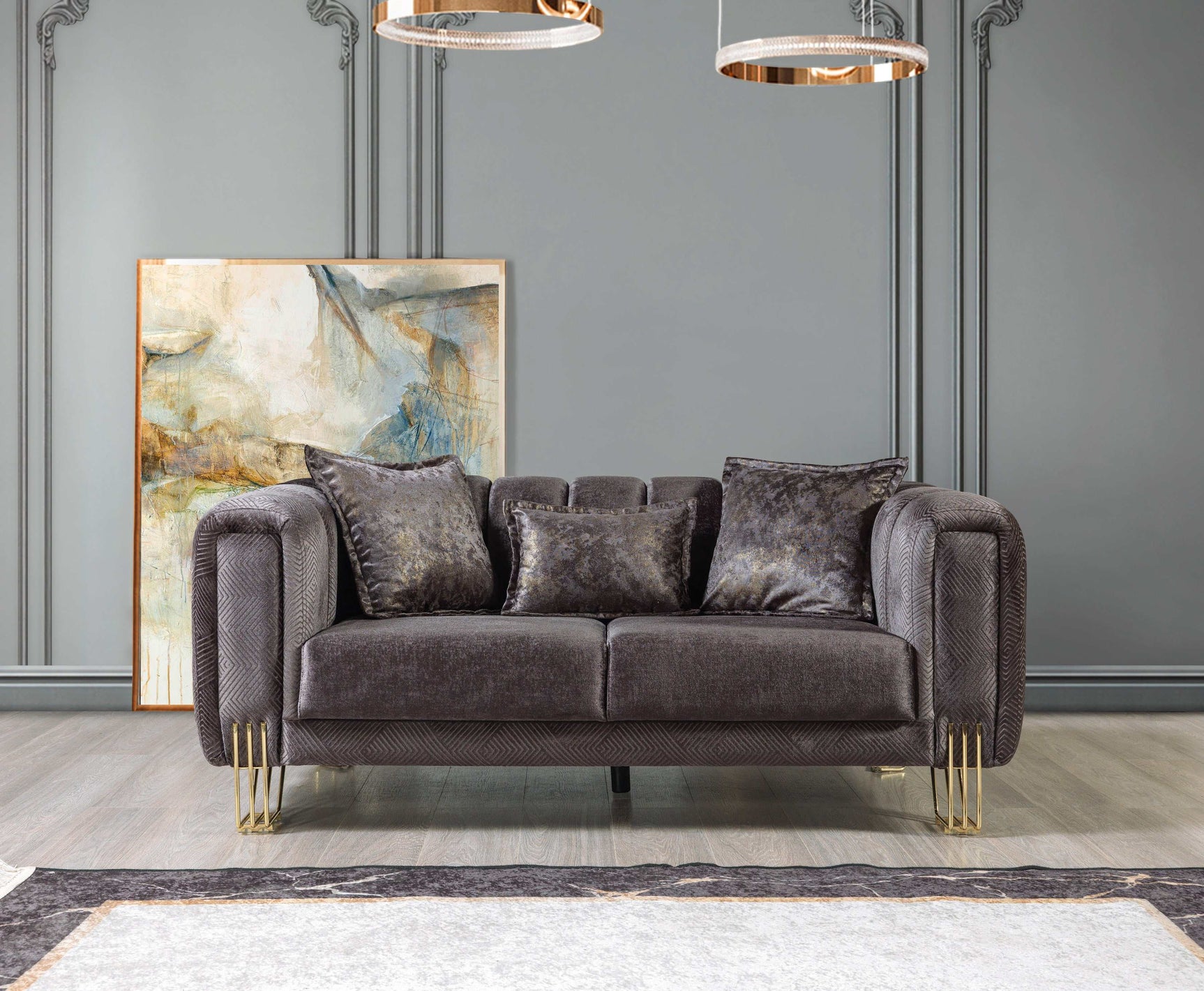 Santana Smoke Velvet Sofa & Loveseat / 2pc - Ornate Home