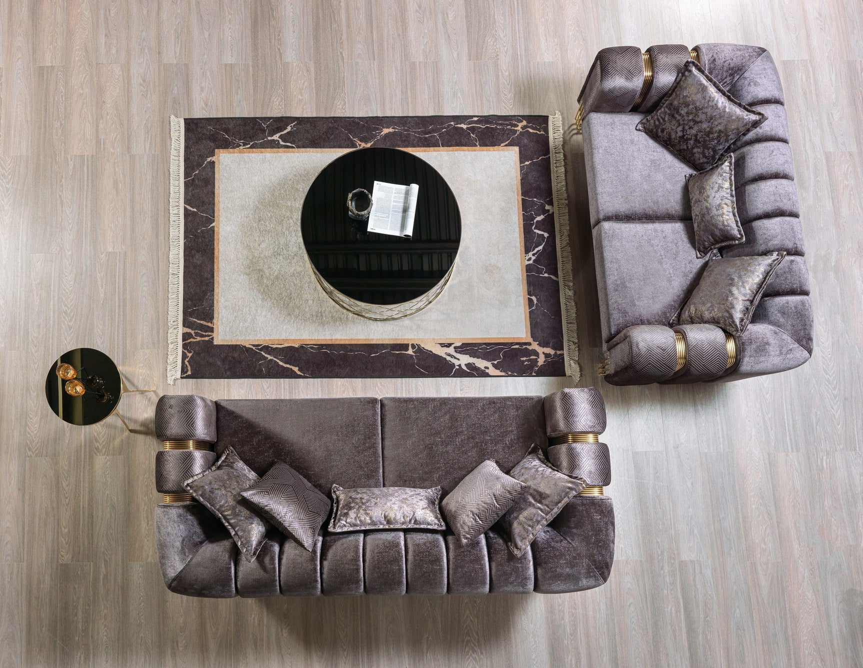 Santana Smoke Velvet Sofa & Loveseat / 2pc - Ornate Home