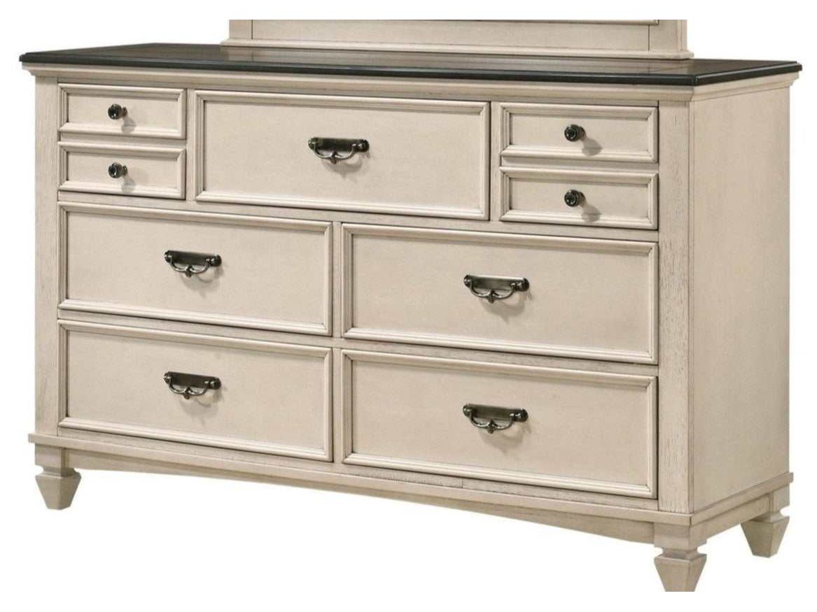 Crown Mark Sawyer Antique White/Brown Dresser