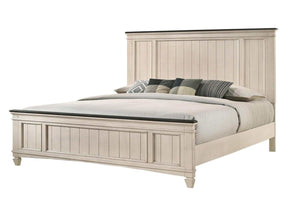 Sawyer Antique White/Brown King Panel Bed - Ornate Home
