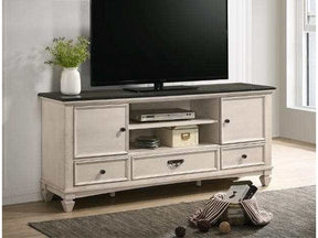 Saywer Antique White/Brown 68" TV Stand - Ornate Home