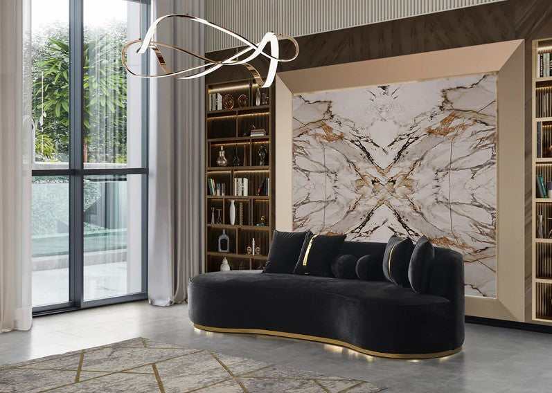 Belinda Black Velvet Curved Chaise Lounge - Ornate Home