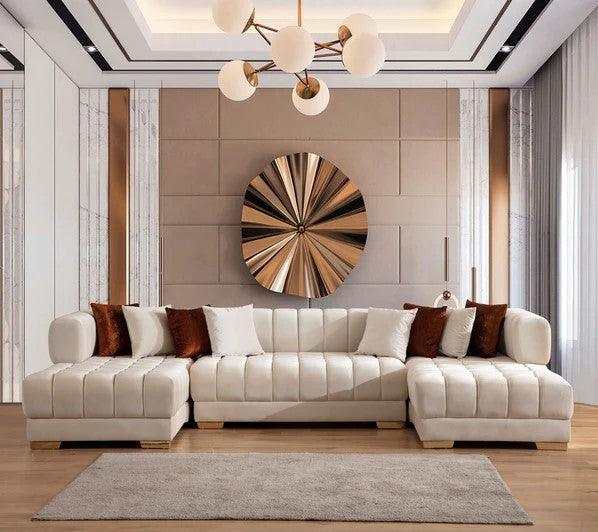 Ariana Ivory Velvet Double Chaise "U" Shape Sectional Sofa - Ornate Home
