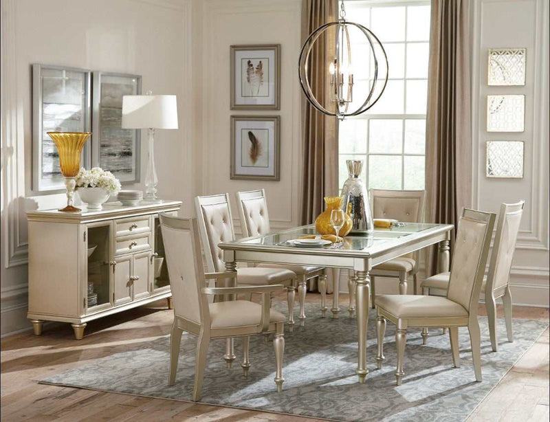 Celandine Silver Dining Table w/ Glass Insert & 18" Leaf - Ornate Home
