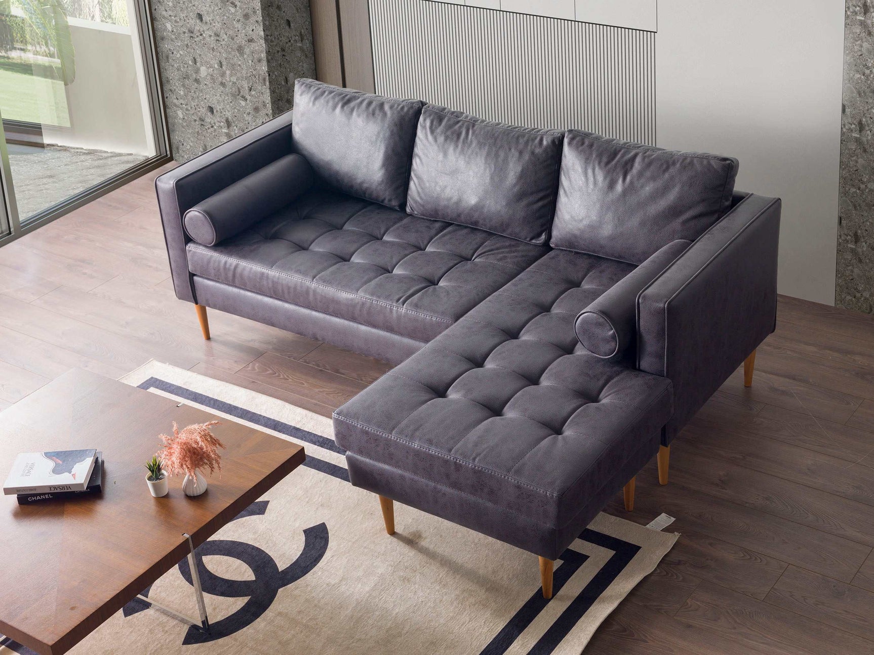 Seattle Dark Gray Reversible L Shape Sofa - Ornate Home