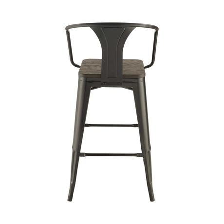 Shahza Dark Elm & Matte Black Bar Stools (Set Of 2) - Ornate Home