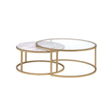Shanish Nesting Table Set (2Pc) Faux Marble/Glass & Gold - Ornate Home