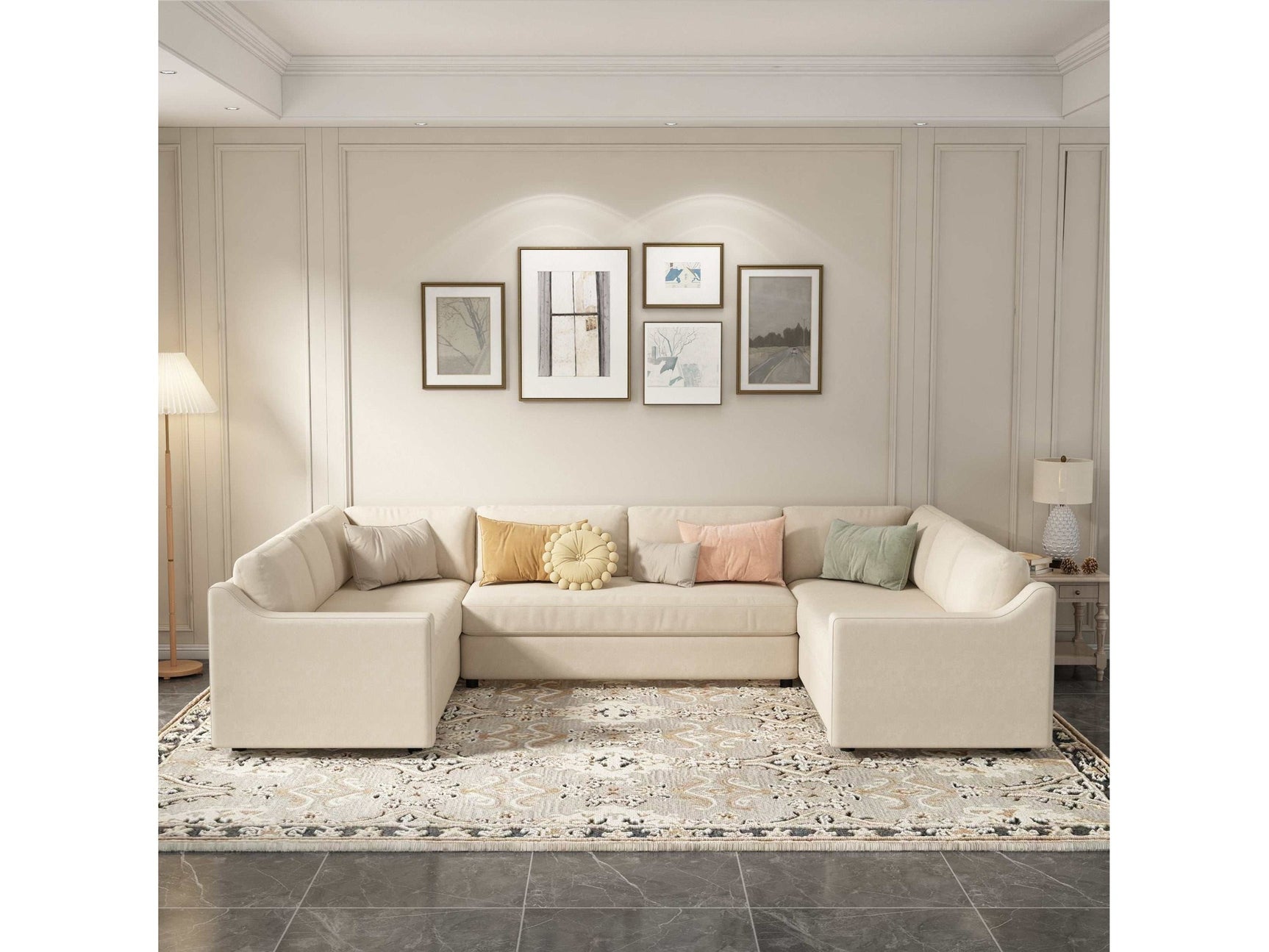 Shasta 3 Pieces Large Sectional Sofa Beige - Ornate Home