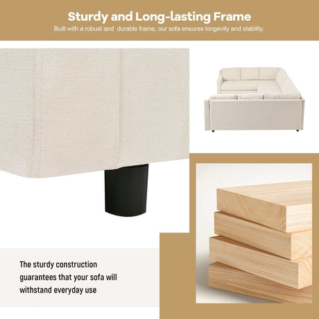 Shasta 3 Pieces Large Sectional Sofa Beige - Ornate Home