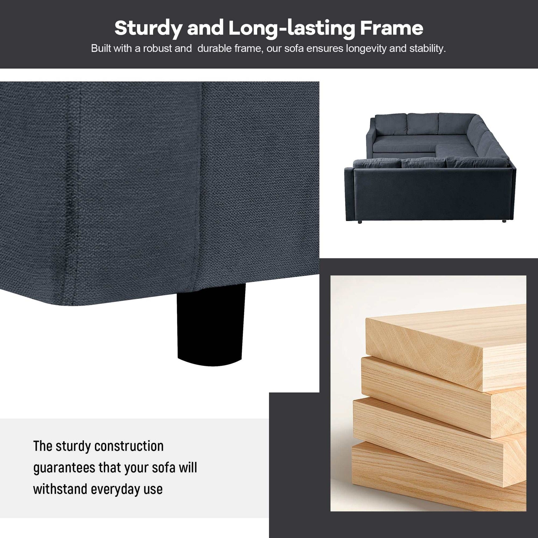 Shasta 3 Pieces Large Sectional Sofa Gray - Ornate Home