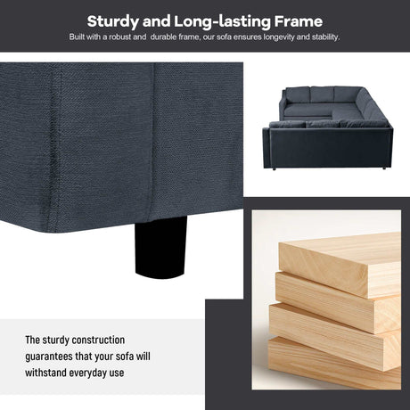 Shasta 3 Pieces Large Sectional Sofa Gray - Ornate Home