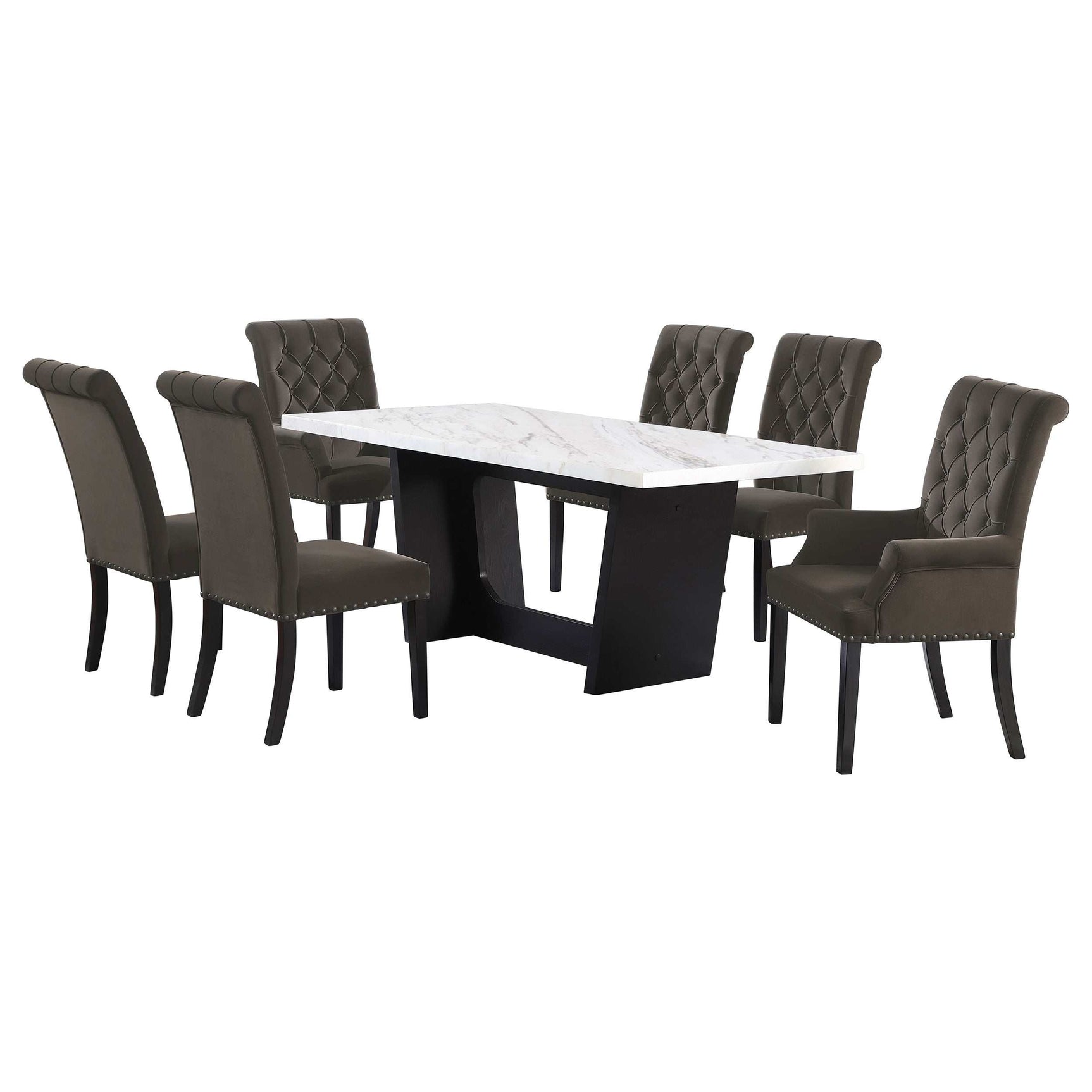Sherry White Marble / Brown 7 Pc Dining Set - Ornate Home