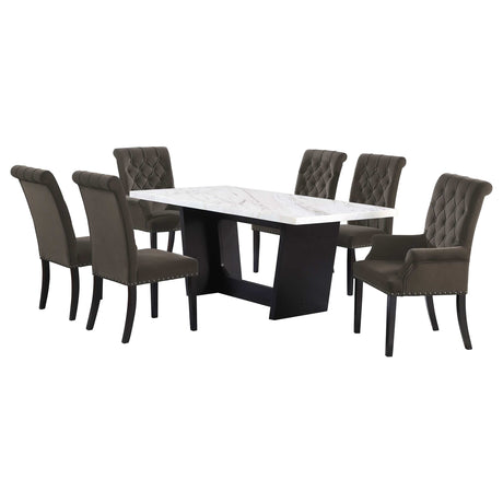 Sherry White Marble / Brown 7 Pc Dining Set - Ornate Home