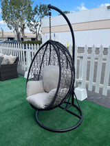 Simona Beige & Black Patio Swing Chair w/ Stand - Ornate Home
