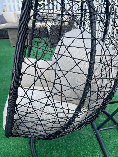 Simona Beige & Black Patio Swing Chair w/ Stand - Ornate Home