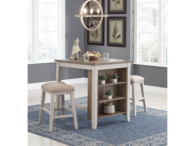 Skempton White/Light Brown Counter Height Dining Table & 2 Bar Stools (Set of 3) - Ornate Home