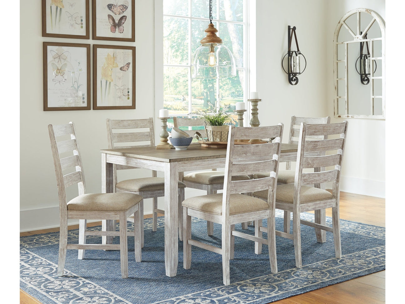 Skempton White/Light Brown Dining Table & Chairs (Set of 7) - Ornate Home