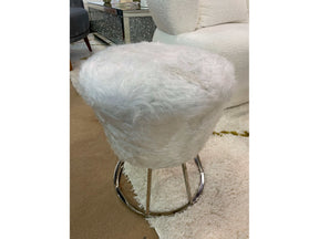 Small Accent Pouf White & Silver Finish - Ornate Home
