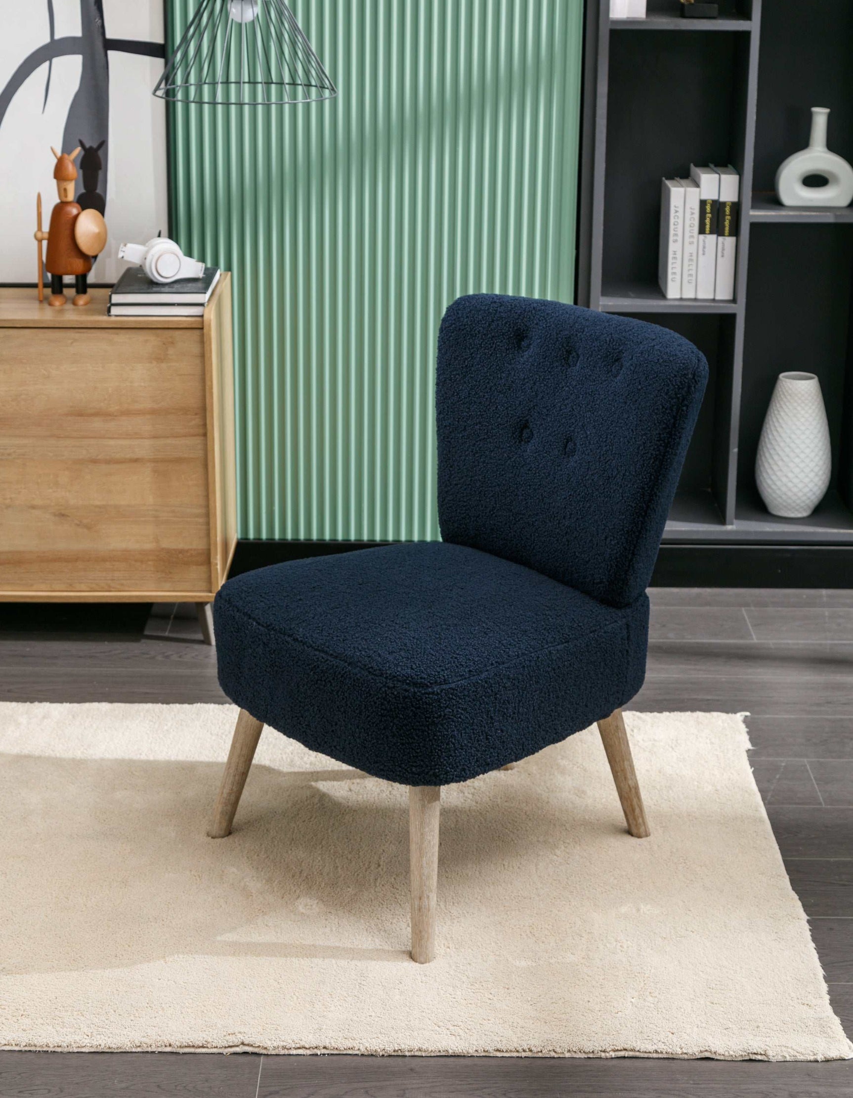 Smithe Teddy Button Accent Slipper Chair Blue - Ornate Home