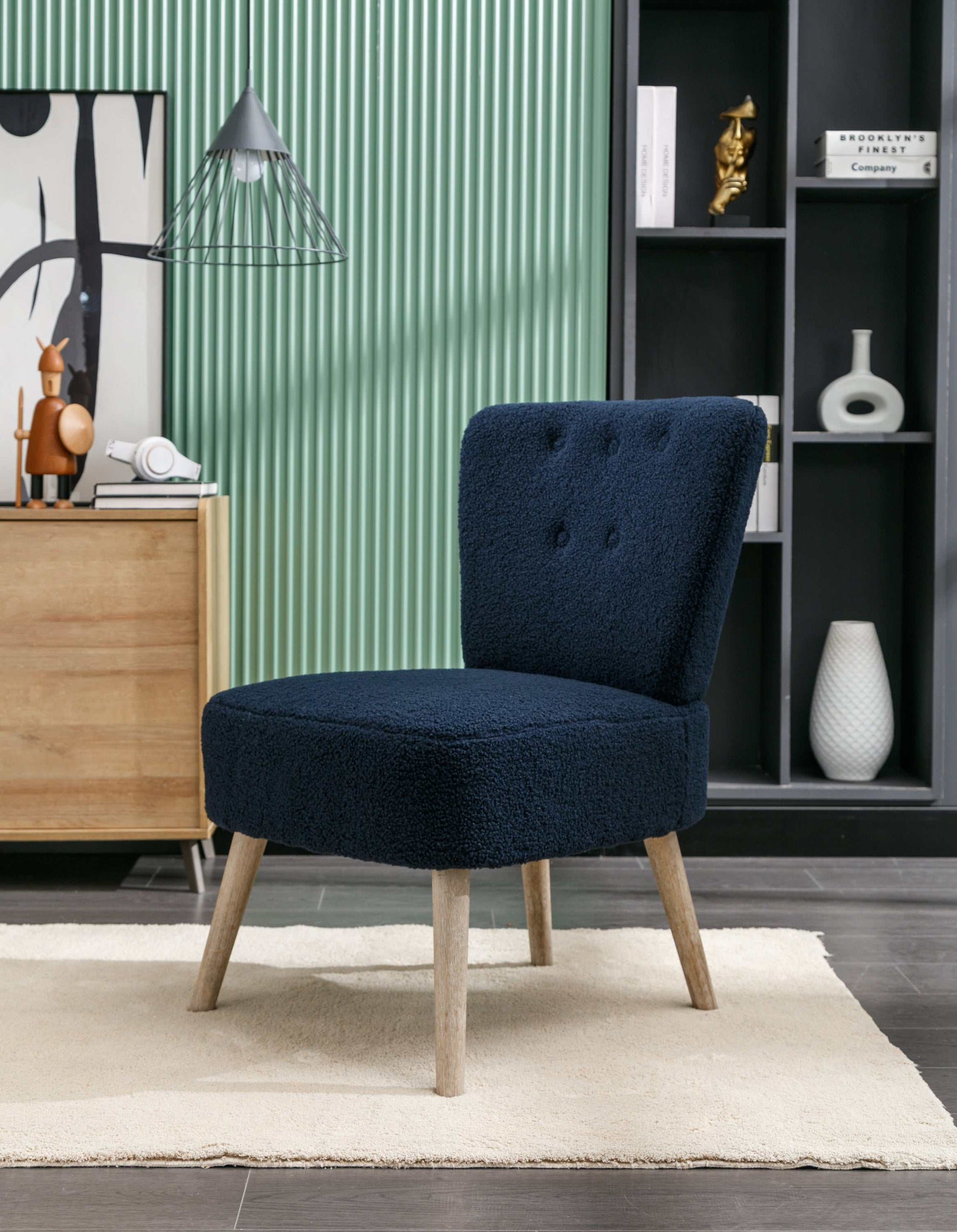 Smithe Teddy Button Accent Slipper Chair Blue - Ornate Home