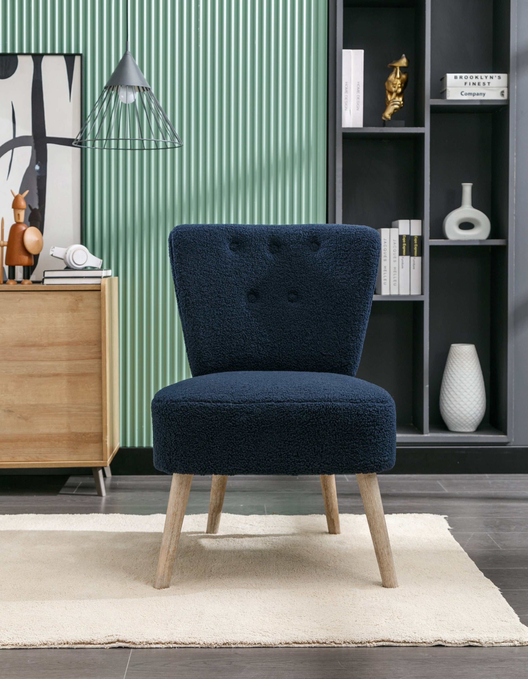 Smithe Teddy Button Accent Slipper Chair Blue - Ornate Home