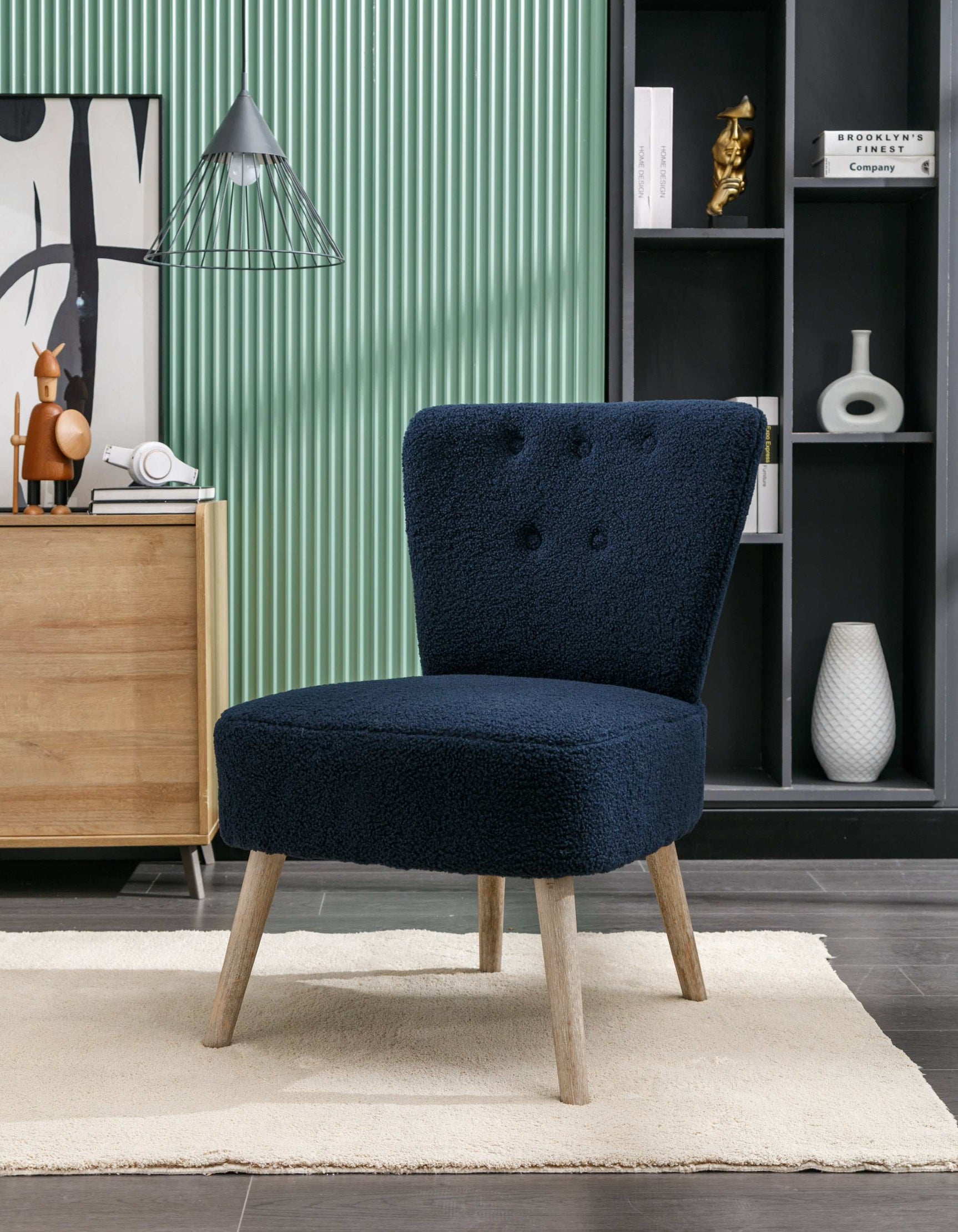 Smithe Teddy Button Accent Slipper Chair Blue - Ornate Home