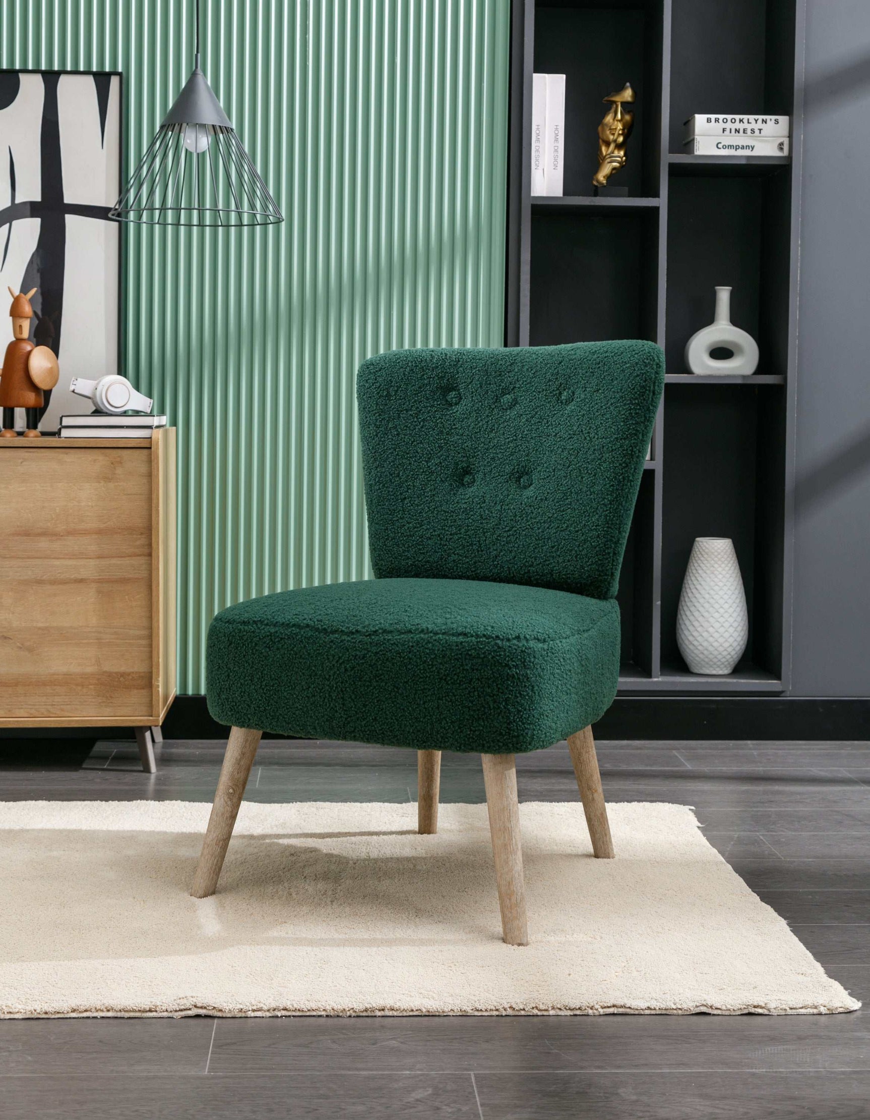 Smithe Teddy Button Accent Slipper Chair Green - Ornate Home