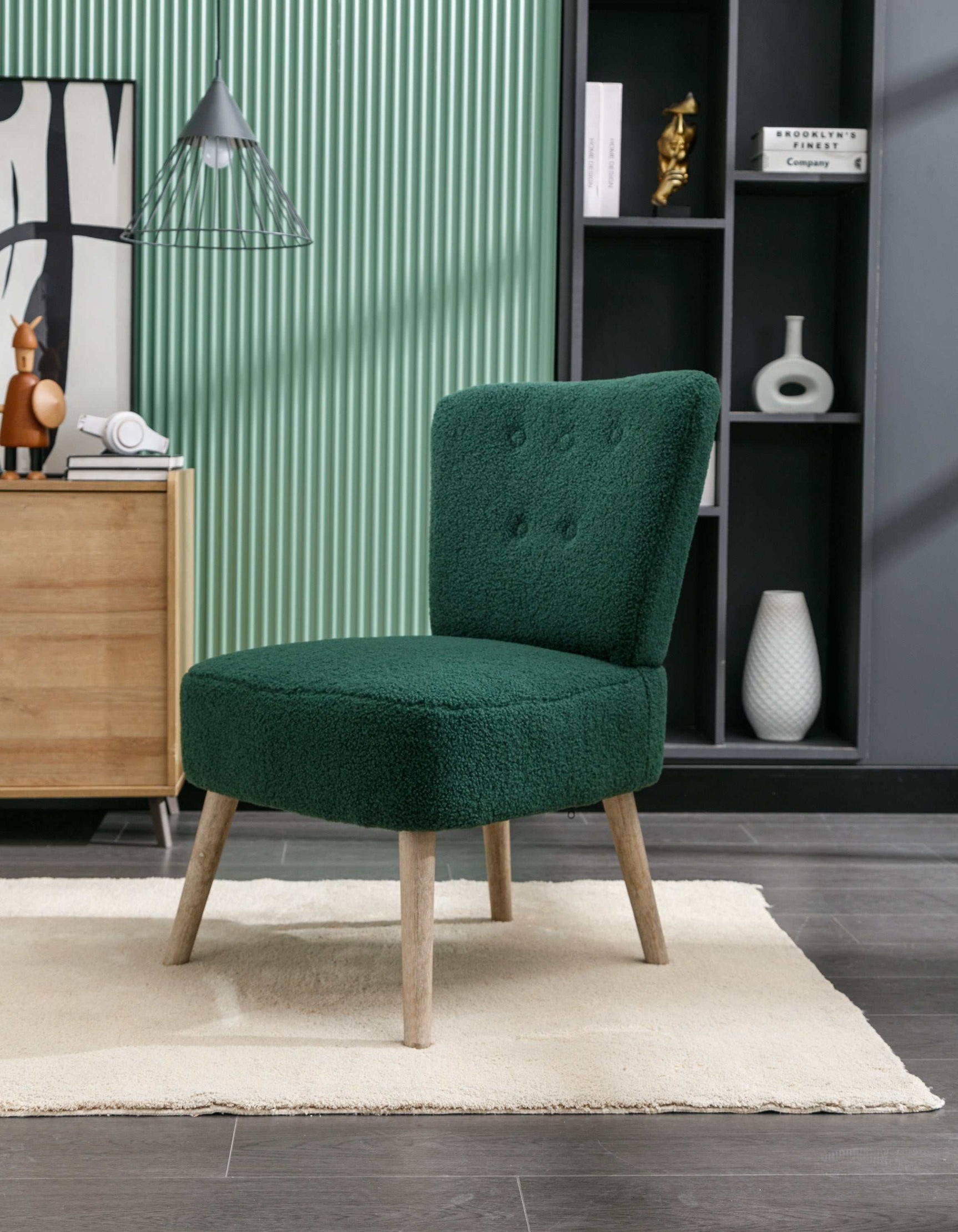 Smithe Teddy Button Accent Slipper Chair Green - Ornate Home