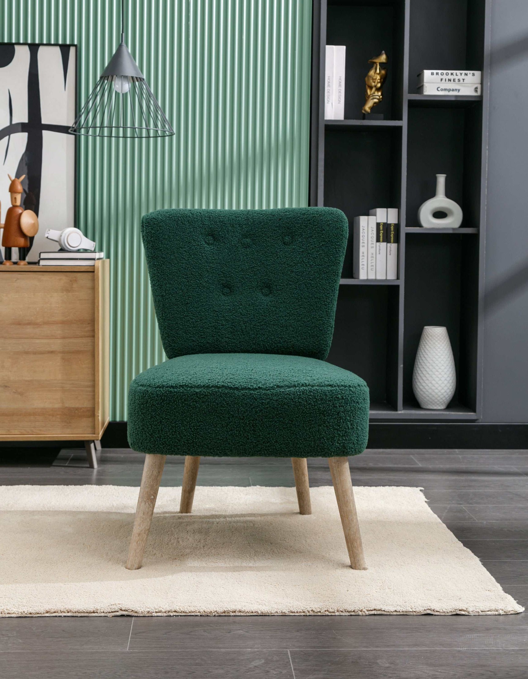 Smithe Teddy Button Accent Slipper Chair Green - Ornate Home