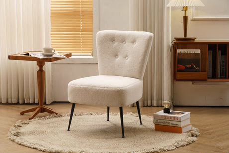 Smithe Teddy Button Accent Slipper Chair Ivory White - Ornate Home