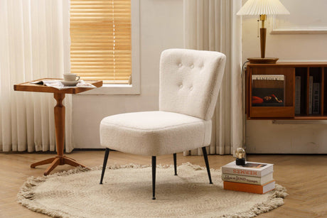 Smithe Teddy Button Accent Slipper Chair Ivory White - Ornate Home