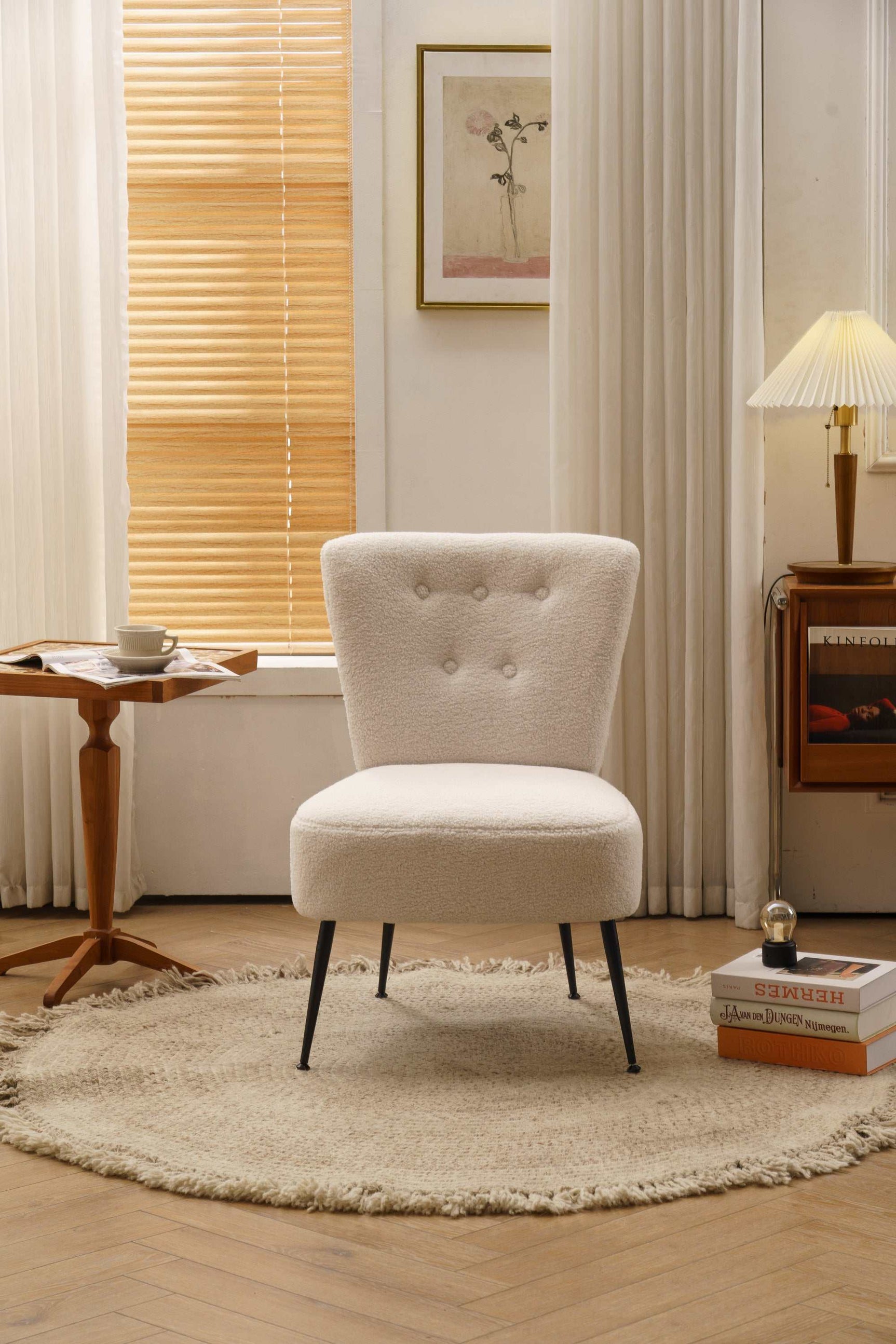 Smithe Teddy Button Accent Slipper Chair Ivory White - Ornate Home