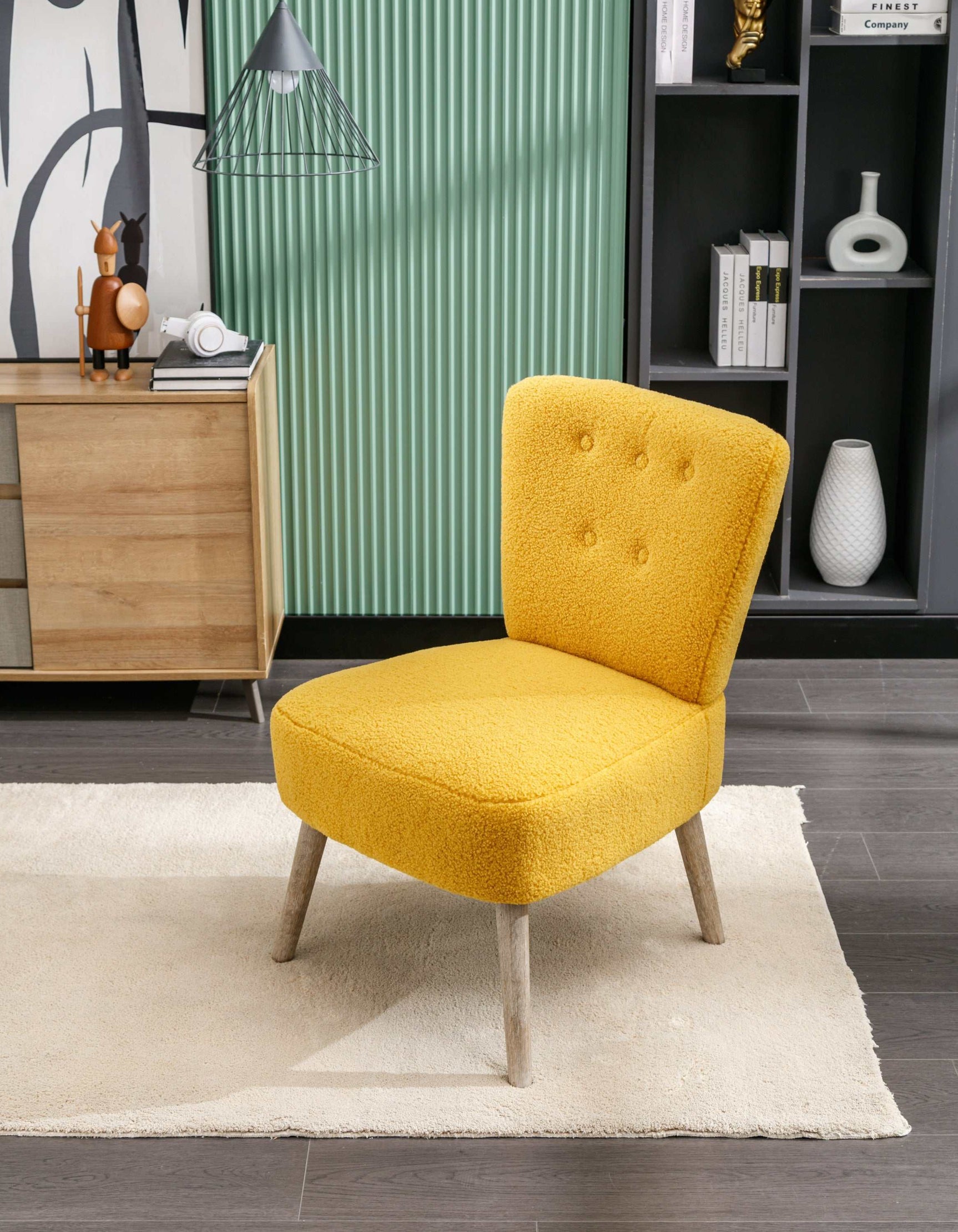 Smithe Teddy Button Accent Slipper Chair Yellow - Ornate Home