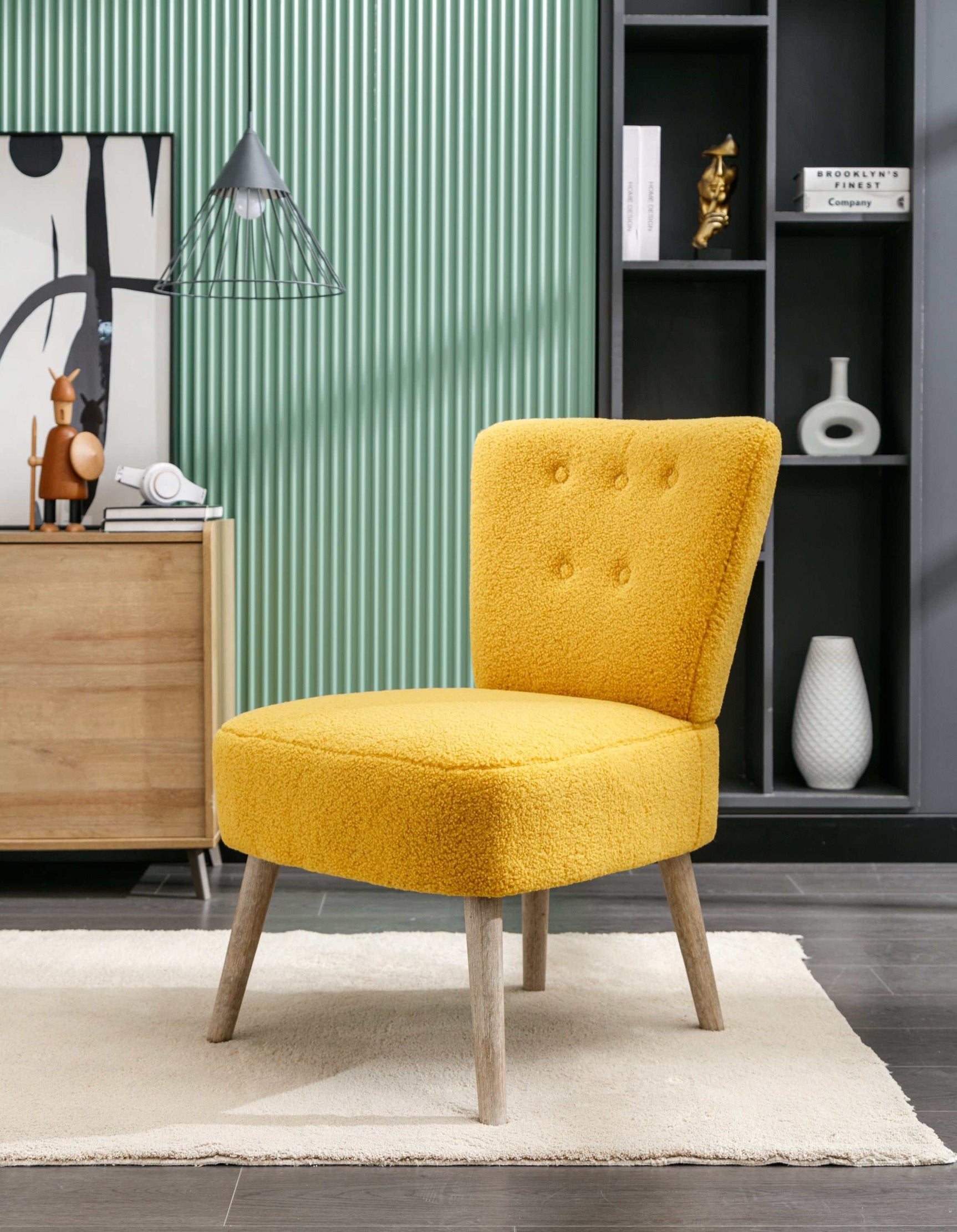 Smithe Teddy Button Accent Slipper Chair Yellow - Ornate Home