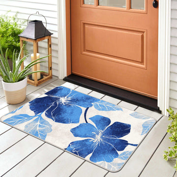 Solana Blue/Gray Floral Indoor NonSlip Area Rugs - Ornate Home