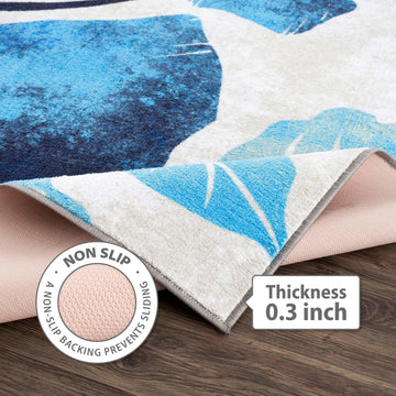 Solana Blue/Gray Floral Indoor NonSlip Area Rugs - Ornate Home