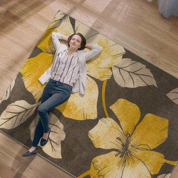 Solana Yellow/Brown Floral Indoor NonSlip Area Rugs - Ornate Home