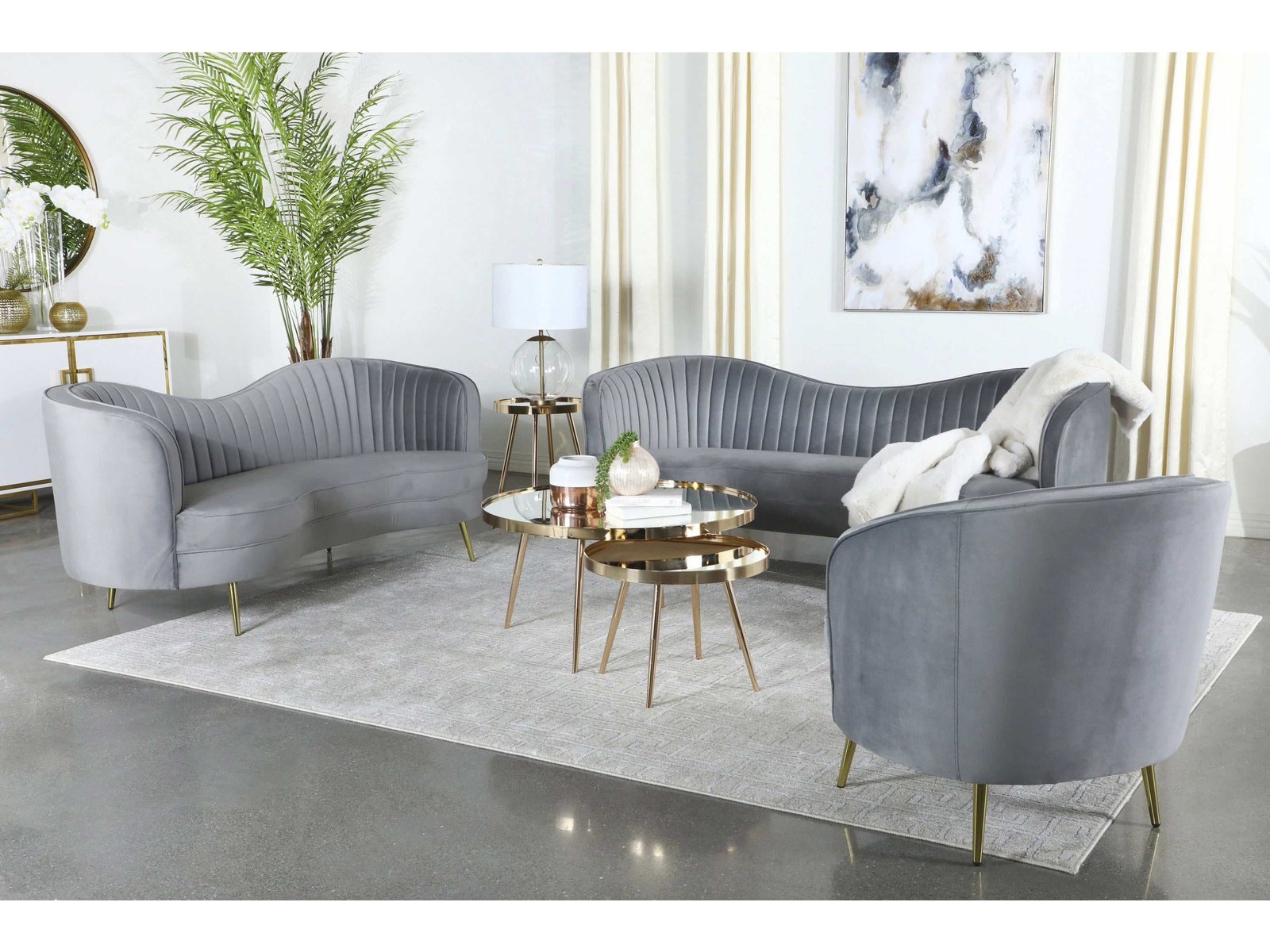 Sophia Grey & Gold 3pc Living Room Set - Ornate Home