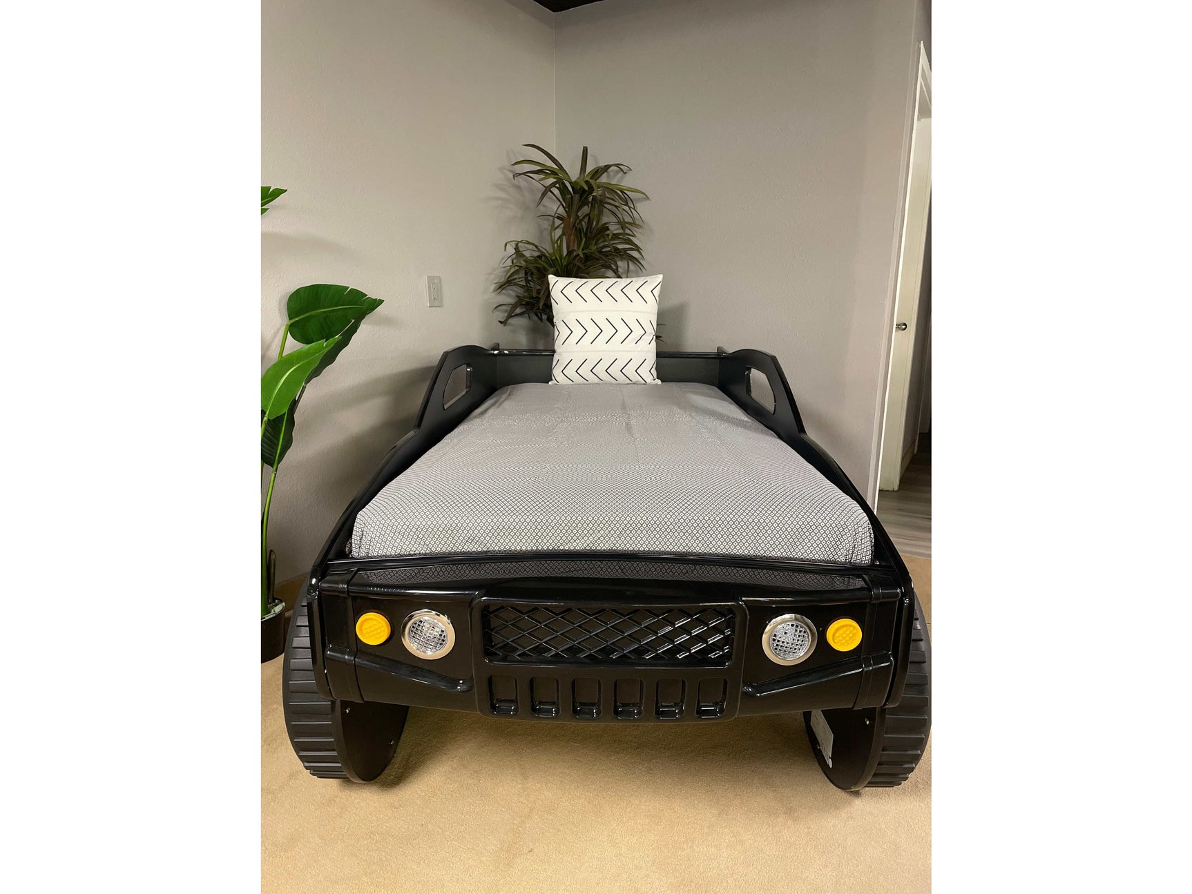Speed Jump Black Off-Road Twin Car Bed w/ LED Headlights - Ornate Home