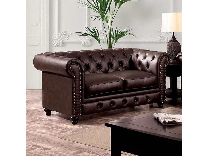 Stanford Brown Loveseat Leatherette - Ornate Home