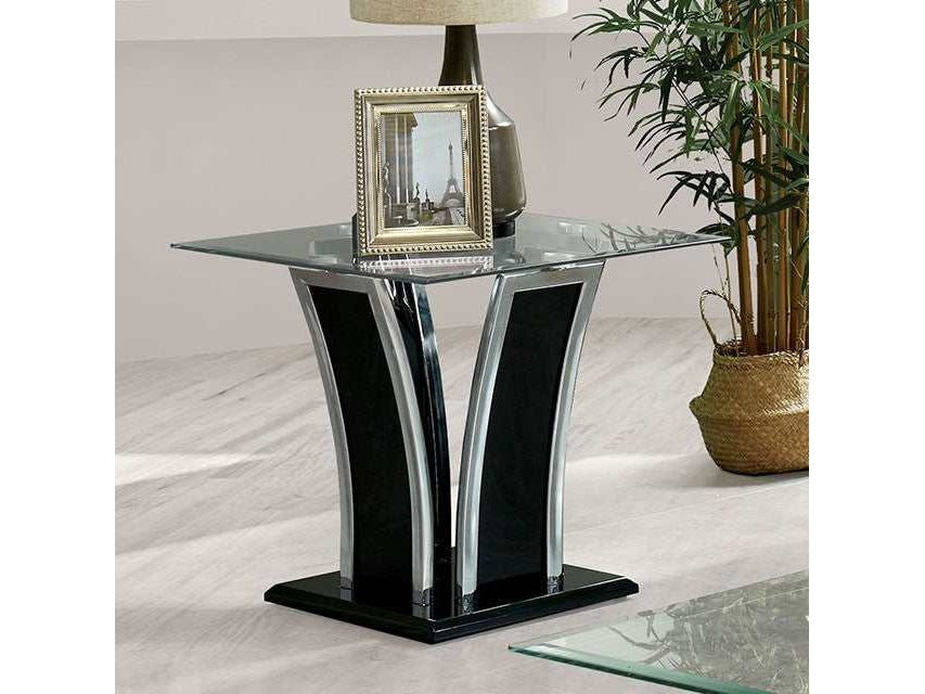 Staten Glossy Black/Chrome End Table - Ornate Home