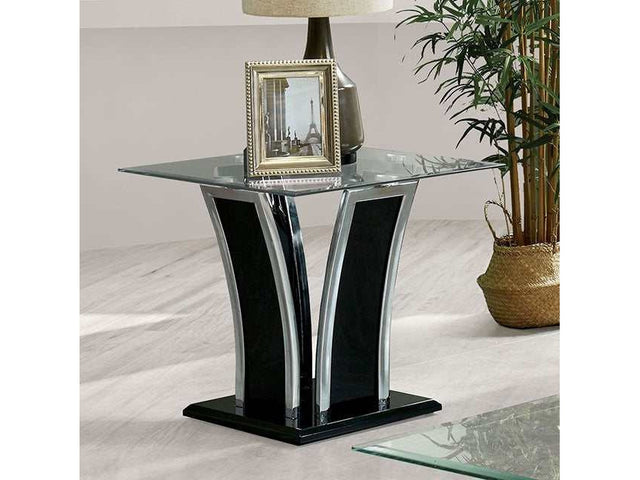 Staten Glossy Black/Chrome End Table - Ornate Home