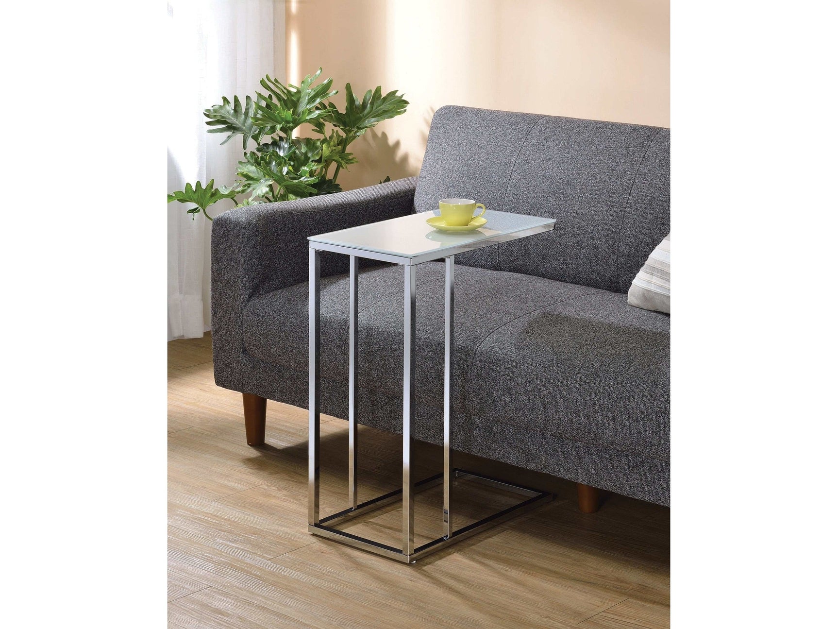 Stella Chrome & White Glass Top Accent Table - Ornate Home