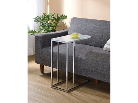 Stella Chrome & White Glass Top Accent Table - Ornate Home