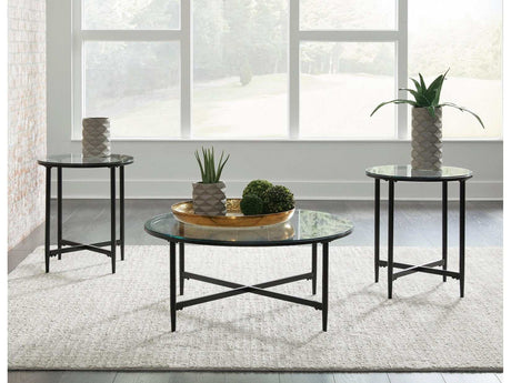 Stetzer Coffee Table 3pc Set Black Metal / Tempered Glass - Ornate Home