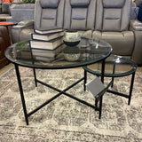 Stetzer Coffee Table 3pc Set Black Metal / Tempered Glass - Ornate Home