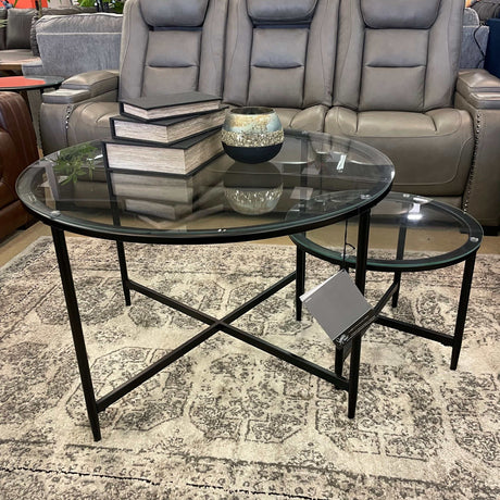 Stetzer Coffee Table 3pc Set Black Metal / Tempered Glass - Ornate Home