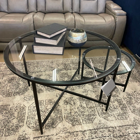 Stetzer Coffee Table 3pc Set Black Metal / Tempered Glass - Ornate Home